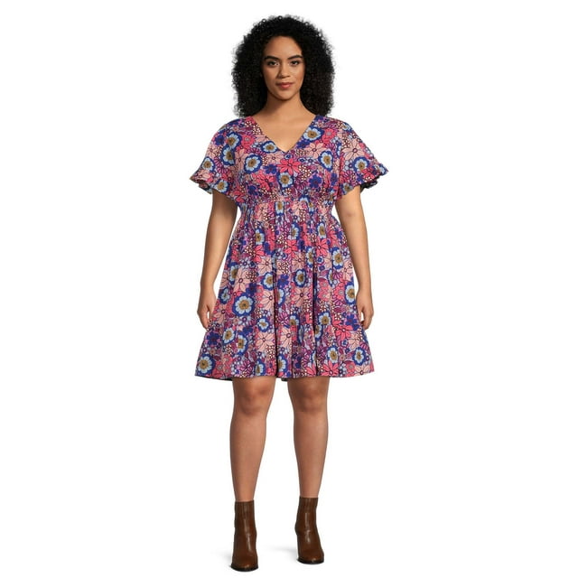 Terra & Sky Womens Ruffled Print Dress