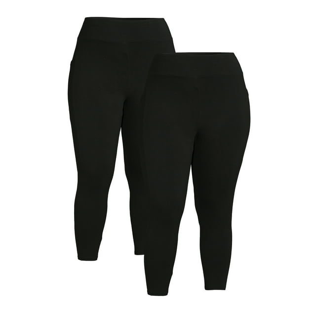 Terra & Sky Womens Plus Size Capri Leggings with Pockets, 2-Pack