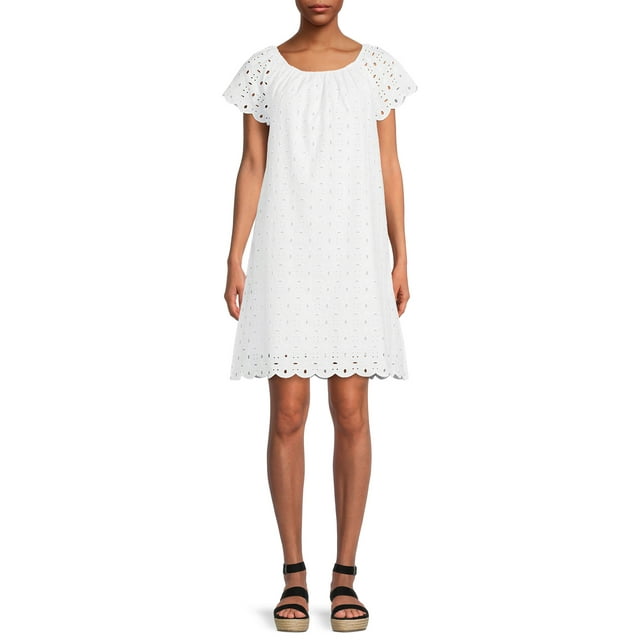 Time and Tru Womens Eyelet Dress with Short Sleeves,