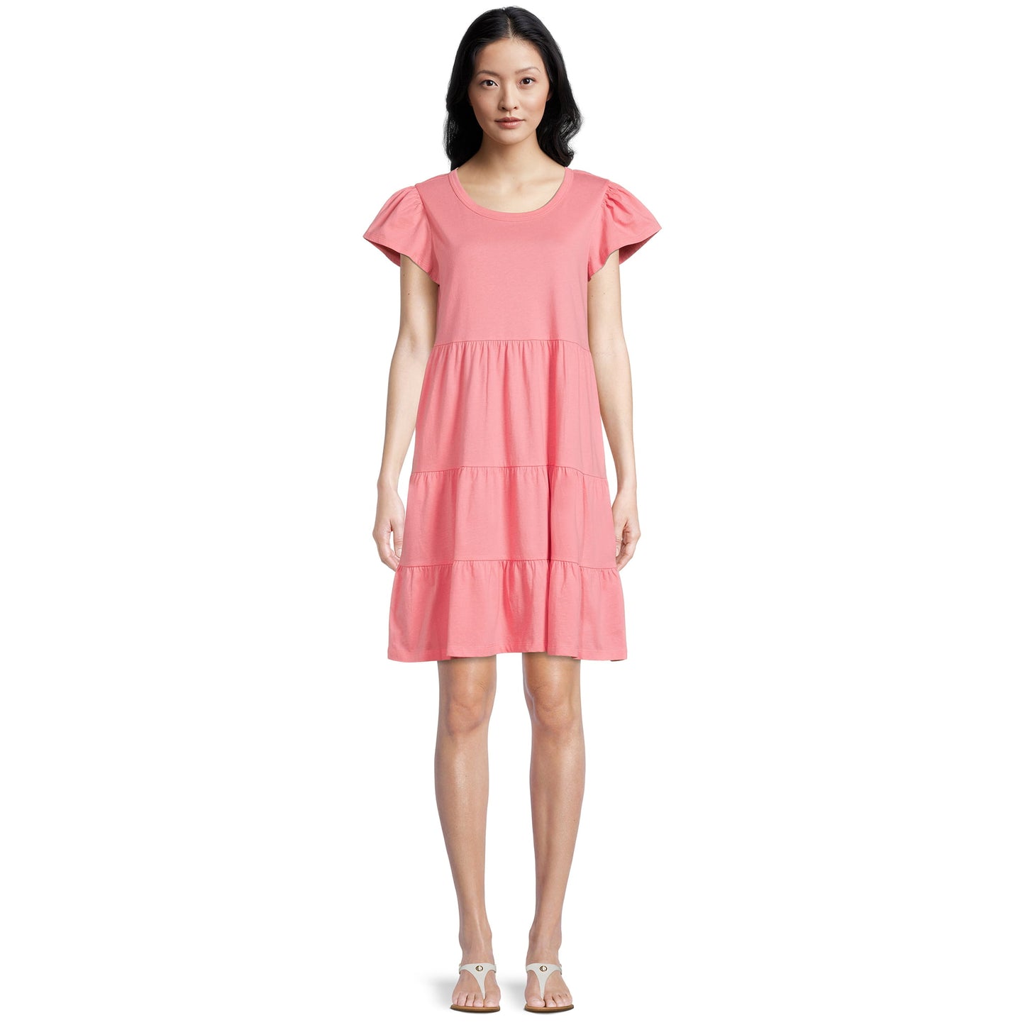 Time and Tru Womens Short Sleeve Tiered Knit Dress( with Pockets)