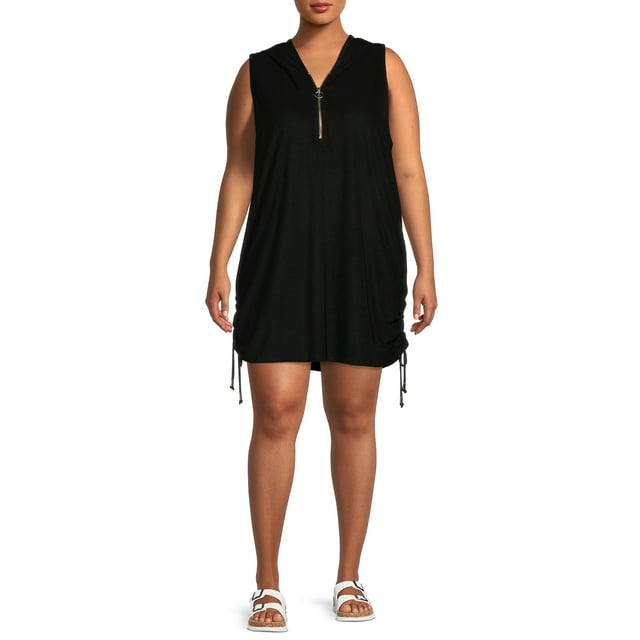 Time and Tru Women's and Women's Plus Cinched Sleeveless Cover-Up with Hood