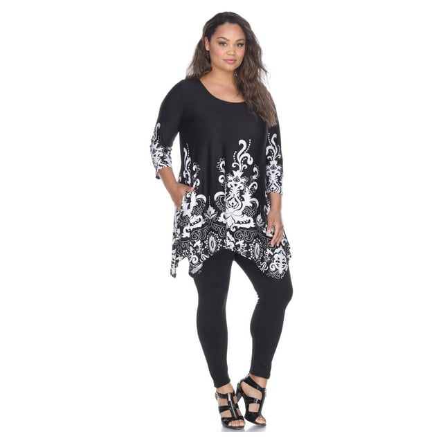 White Mark Womens Plus Size Damask Print Tunic Top