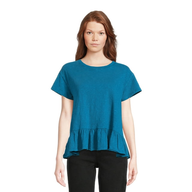 Womens Time and Tru Short Sleeve Washed Peplum Top