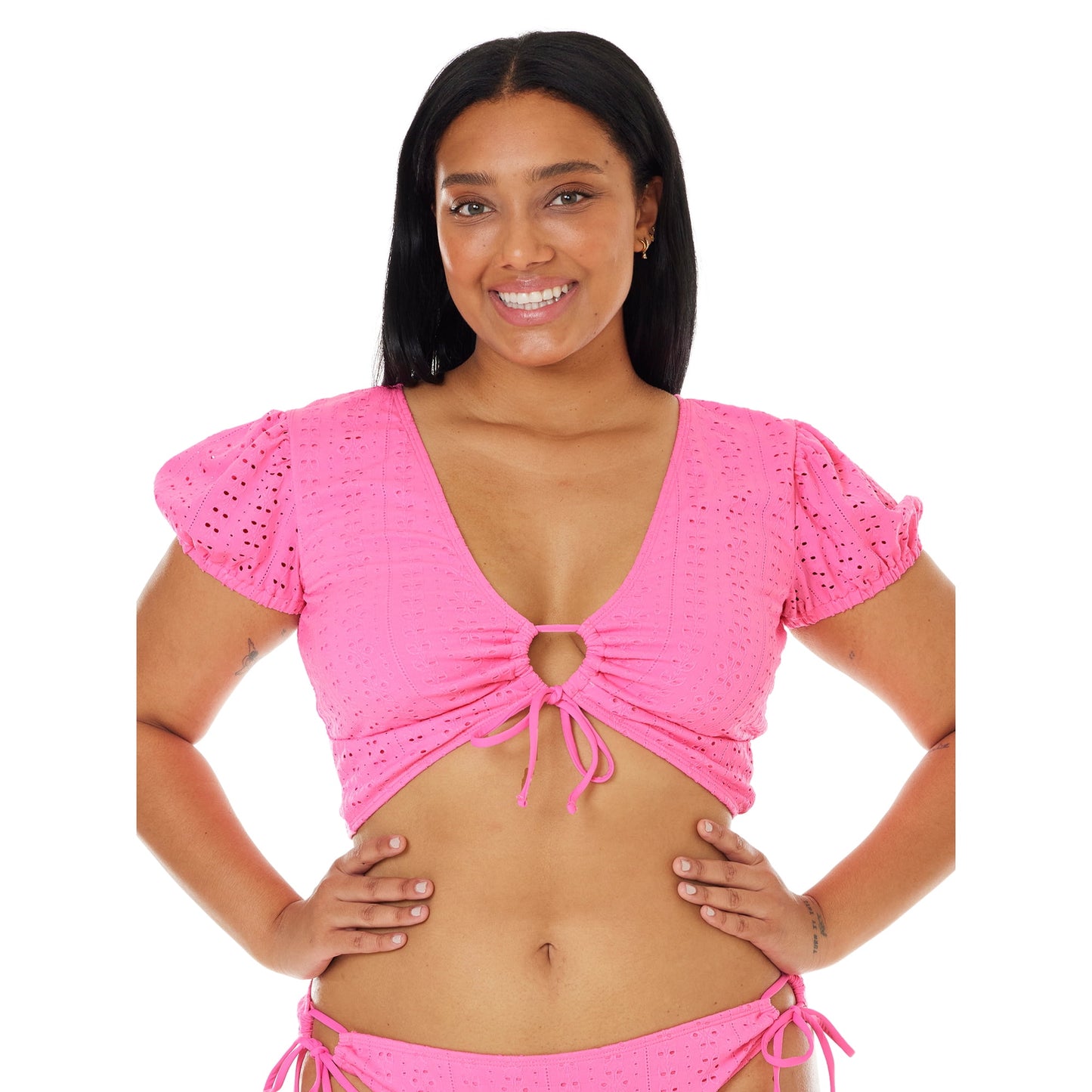 Celebrity Pink Juniors Swim Puff Sleeve Bikini Top