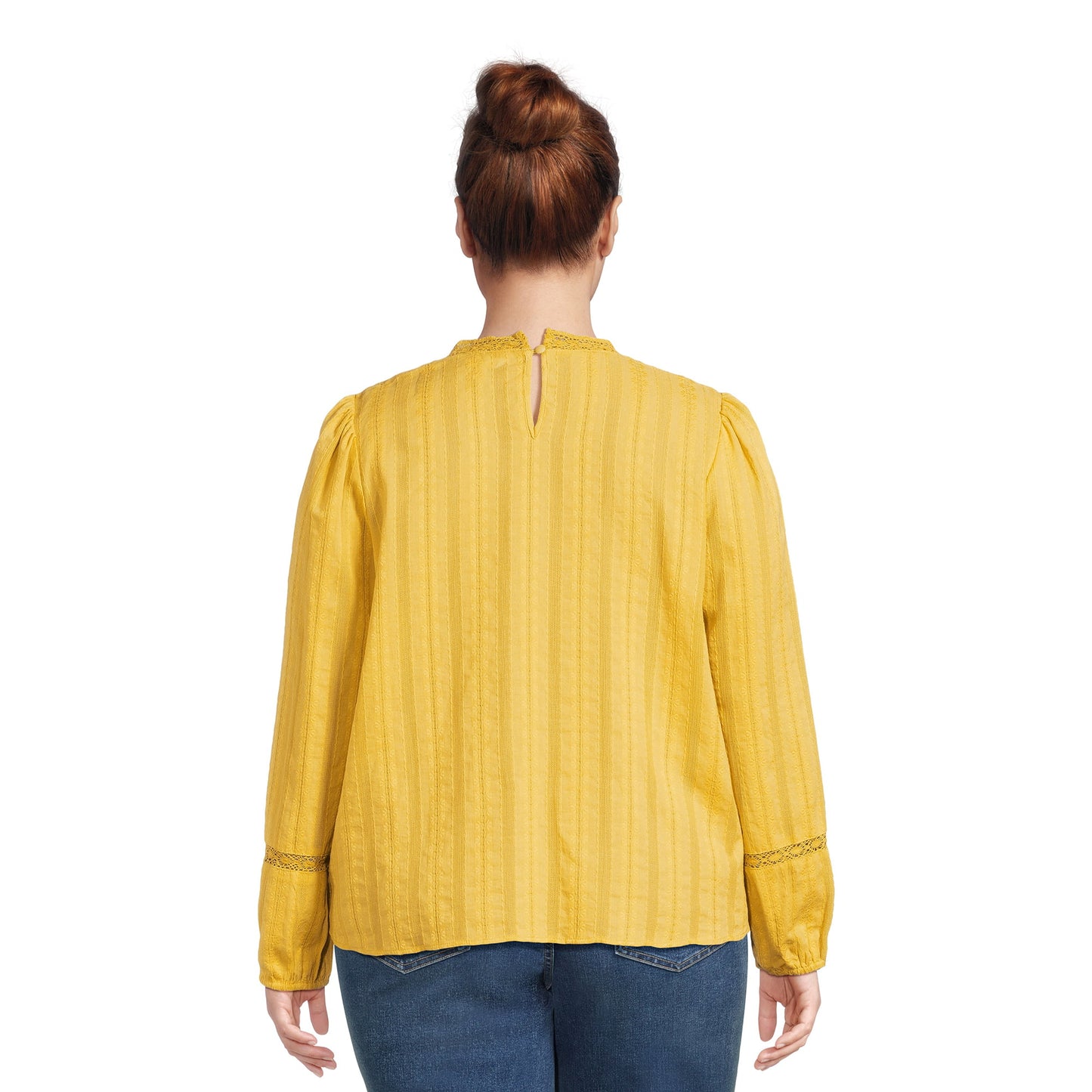 Time and Tru Womens Lace Inset Top with Long Sleeves,