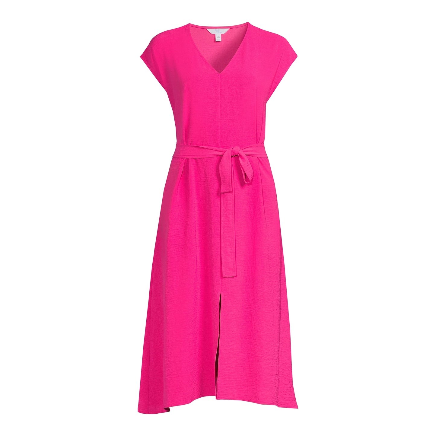 Time and Tru Womens V-Neck Midi Dress with Belt,