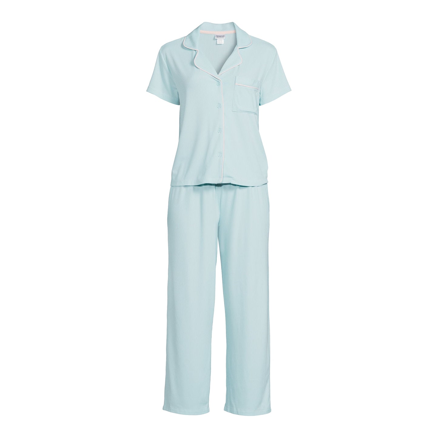 Be Yourself Women's and Women's Plus Notch Collar Top and Capri Sleep Pants, 2-Piece Set