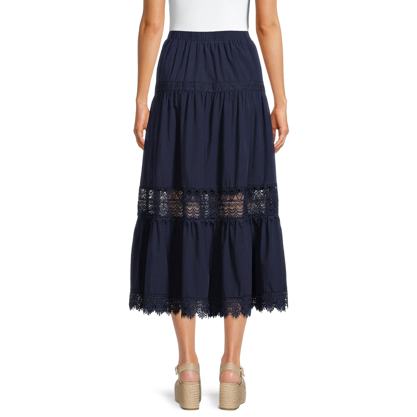 Time and Tru Women’s Tiered Maxi Skirt with Lace Trim