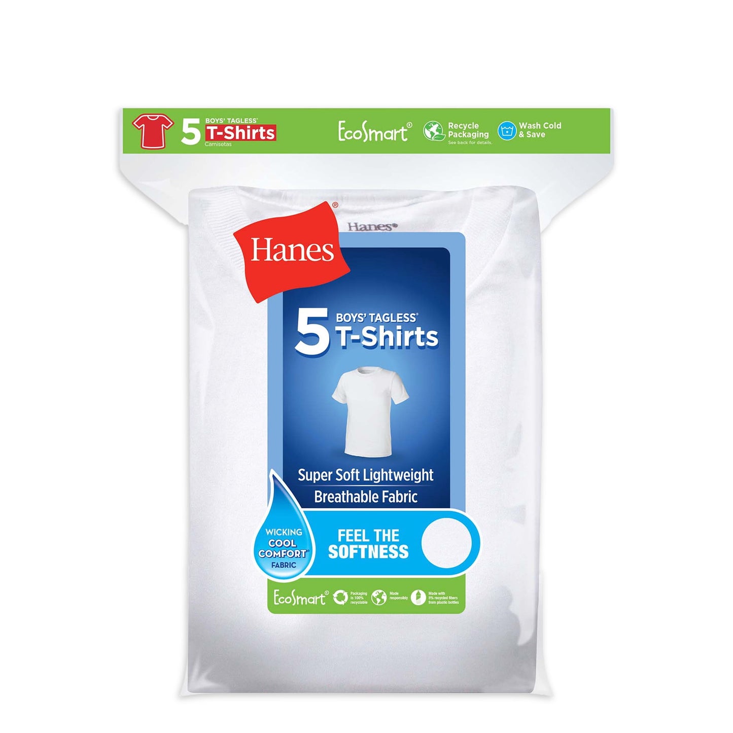 Hanes Boys White Crew T-Shirt Undershirts, 5 Pack