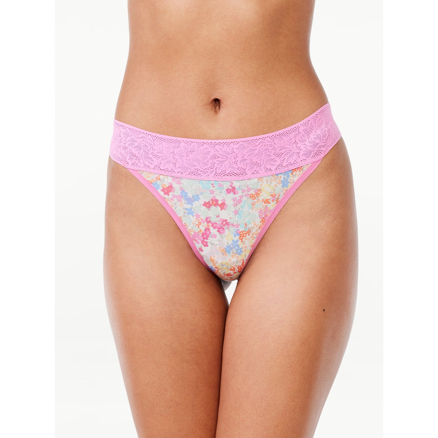 Joyspun Women's Lace and Modal Thong Panties, 3-Pack,