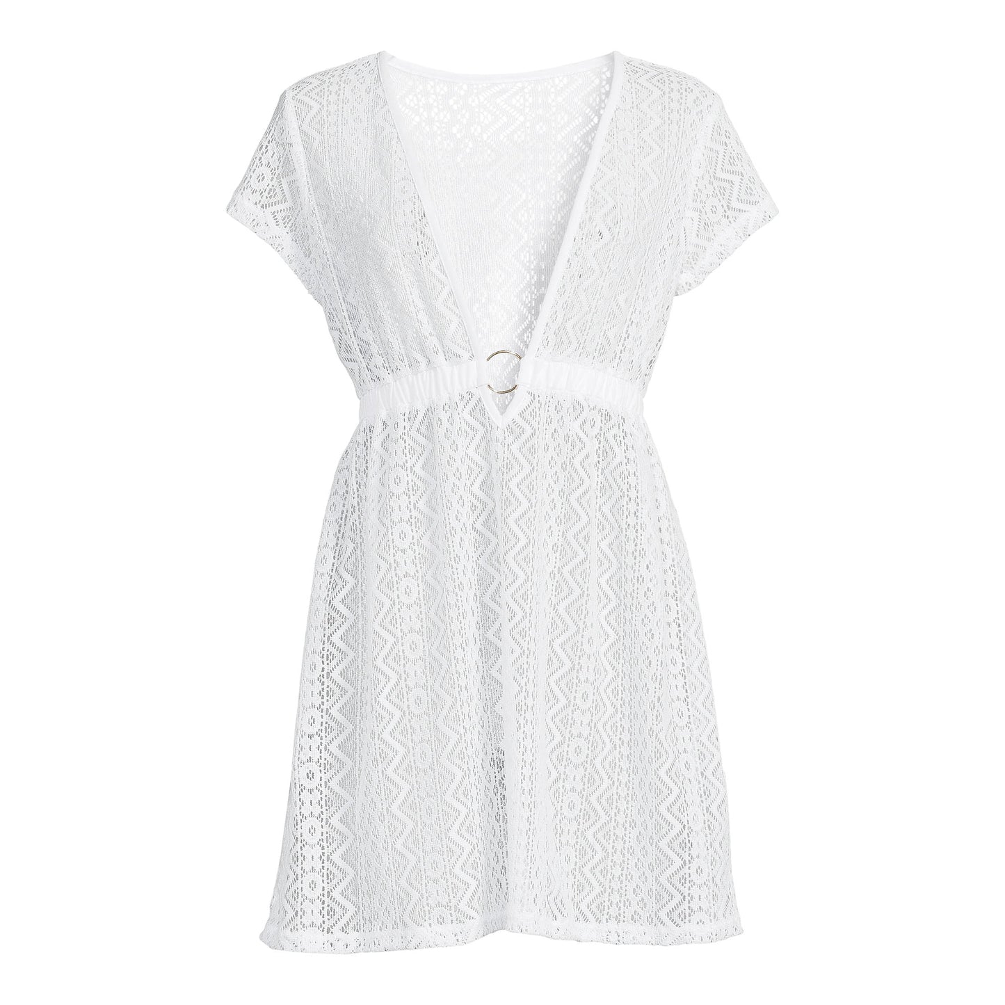 Time and Tru Women's Mini Crochet Cover Up Dress with Ring