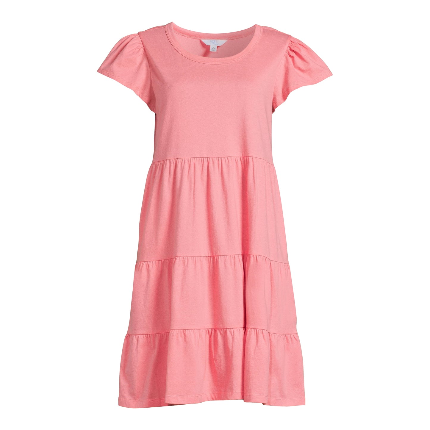 Time and Tru Womens Short Sleeve Tiered Knit Dress( with Pockets)