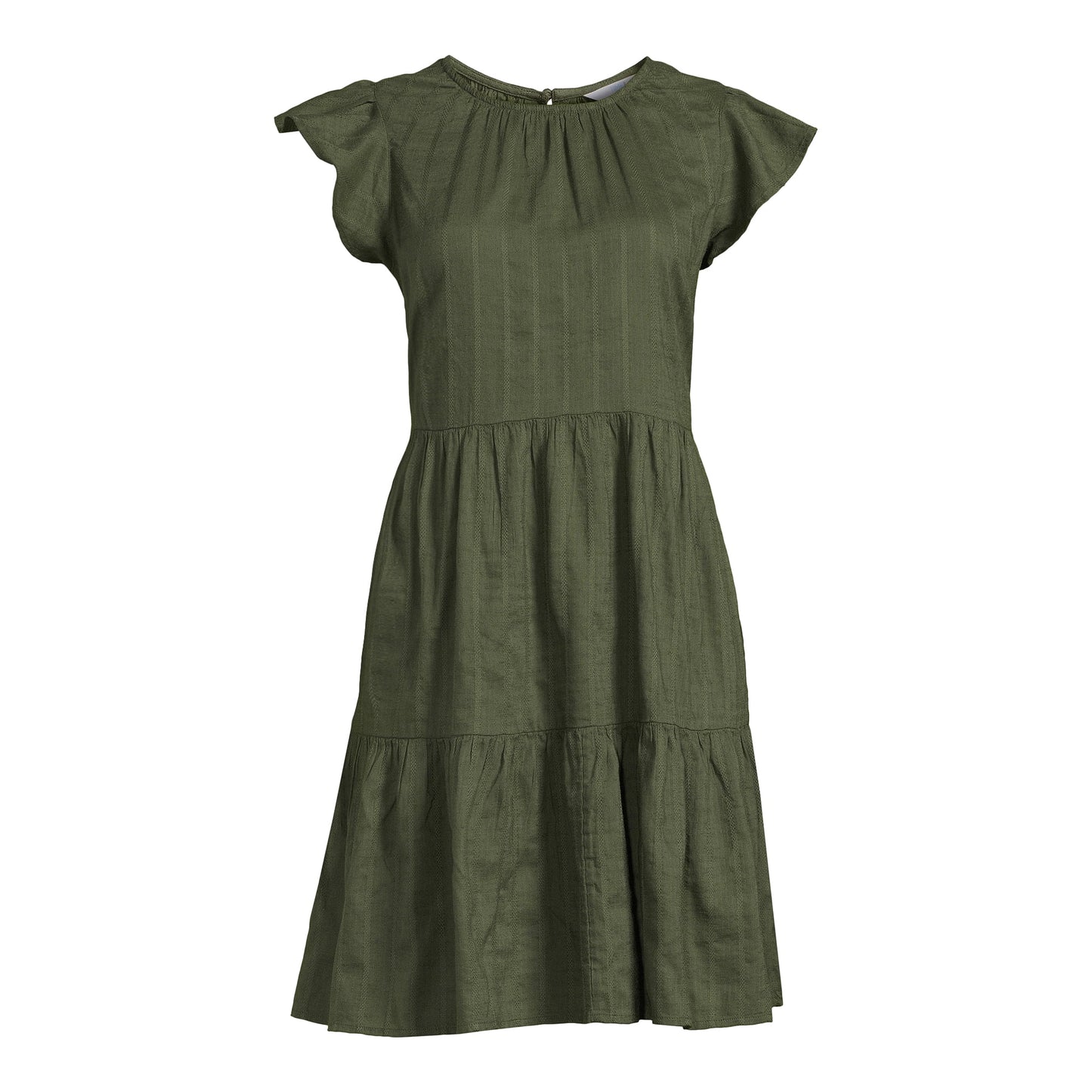 Time and Tru Womens Flutter Sleeve Tiered Dress