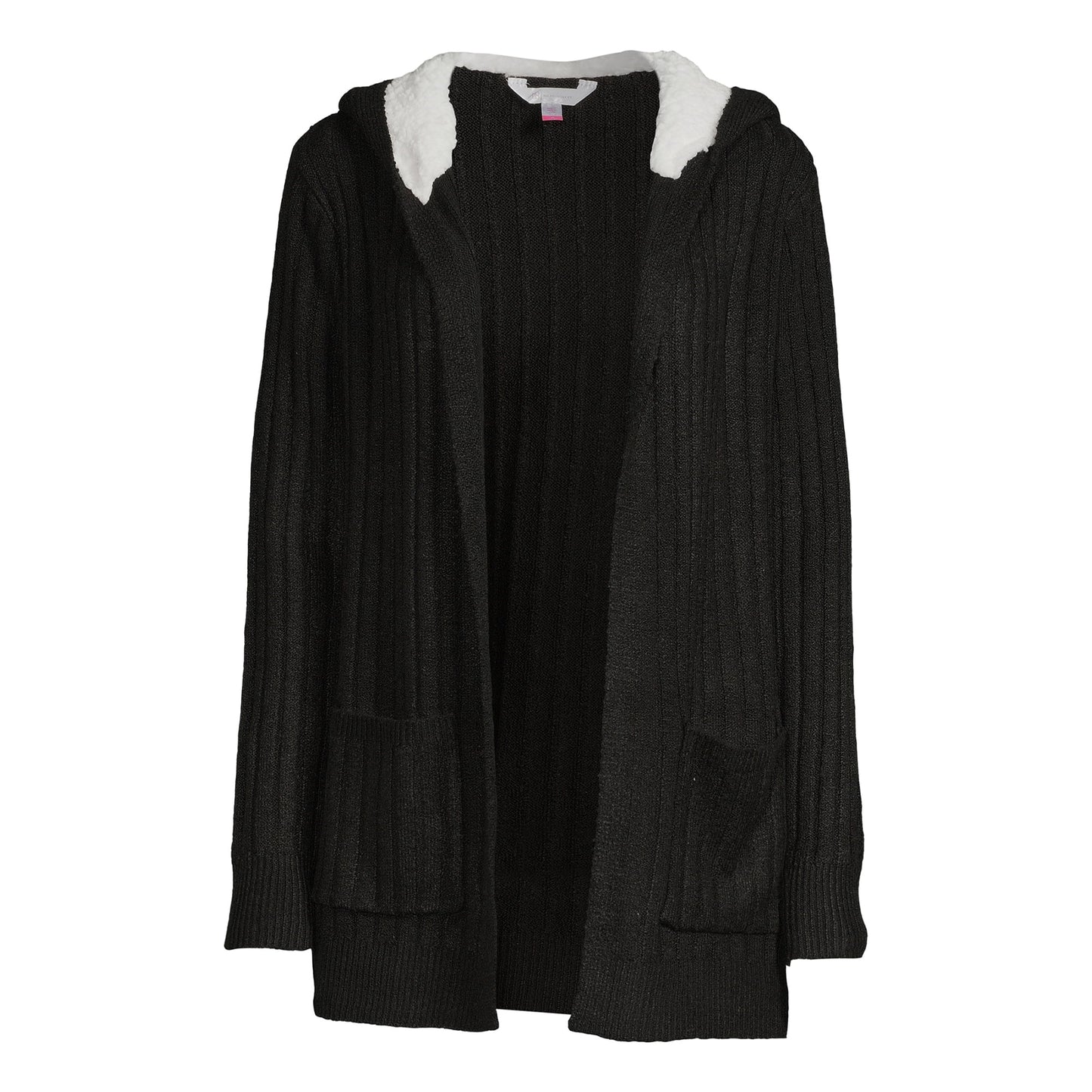 No Boundaries Juniors Cardigan Sweater with Faux Sherpa Hood