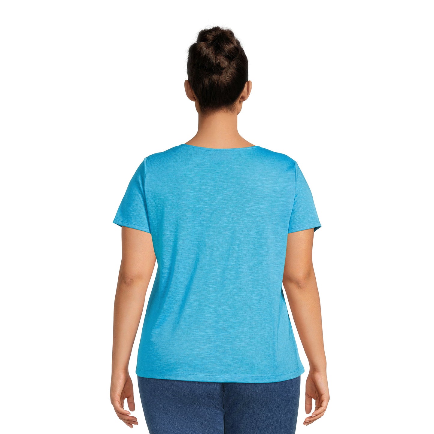 RealSize Women's Plus Lace V-Neck Tee with Short Sleeves