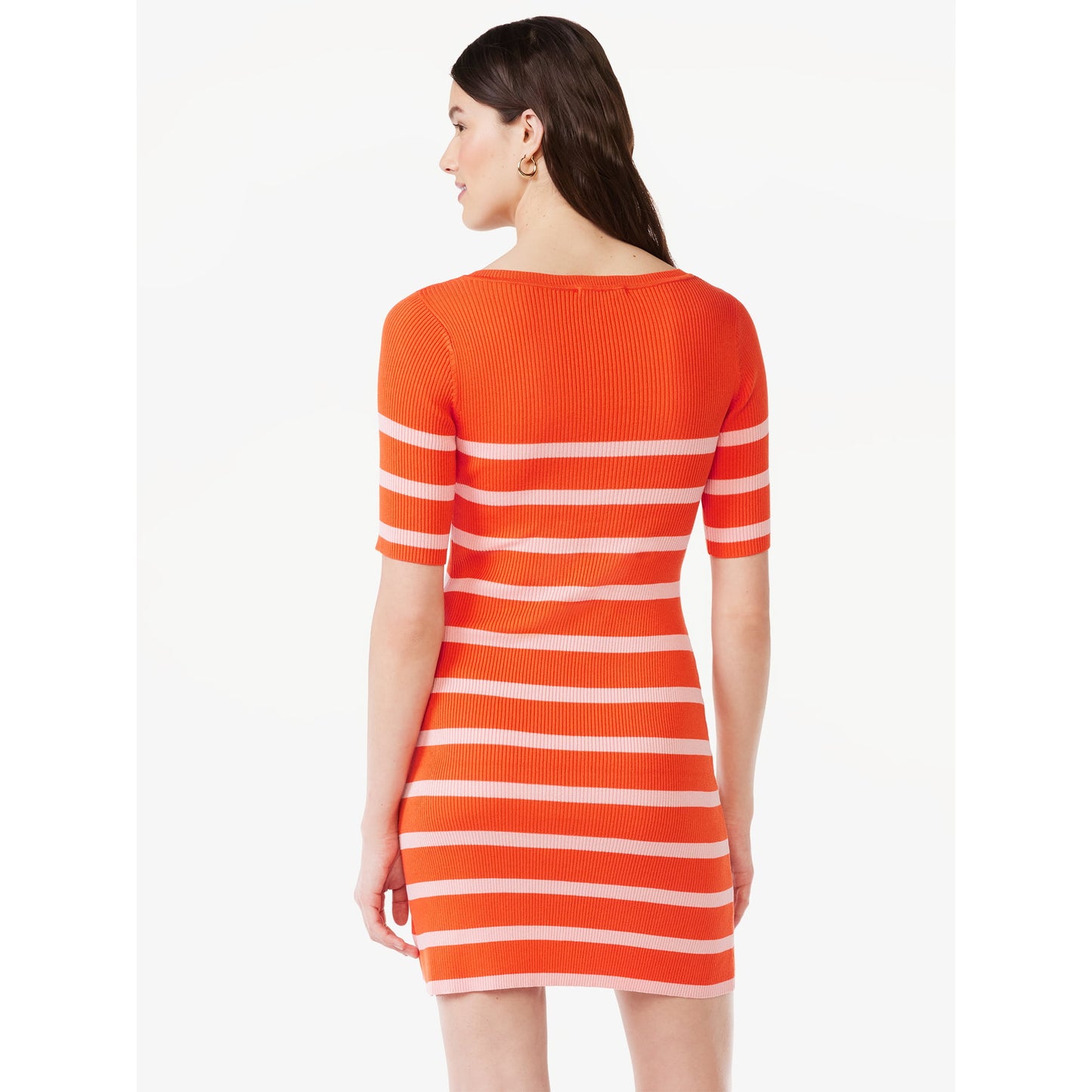 Free Assembly Womens Ribbed Henley Mini Dress with Short Sleeves,