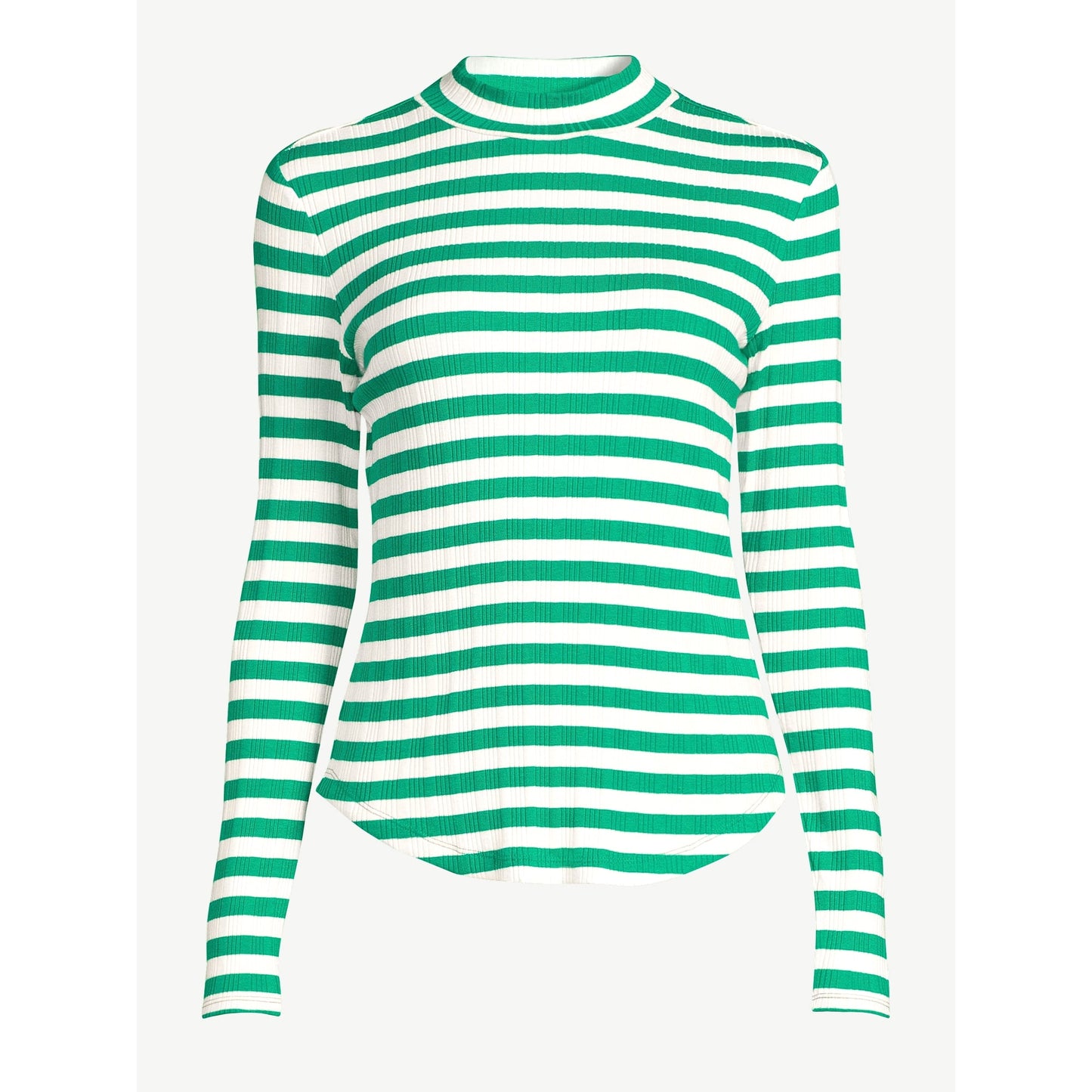 Free Assembly Womens Mock Neck Novelty Rib Tee with Long Sleeves