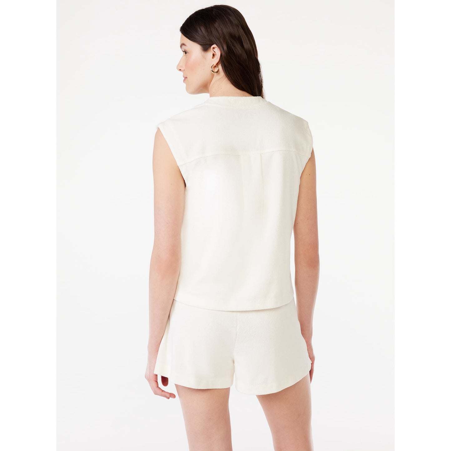 Free Assembly Womens Sleeveless Terry Cloth Lace Up Top,