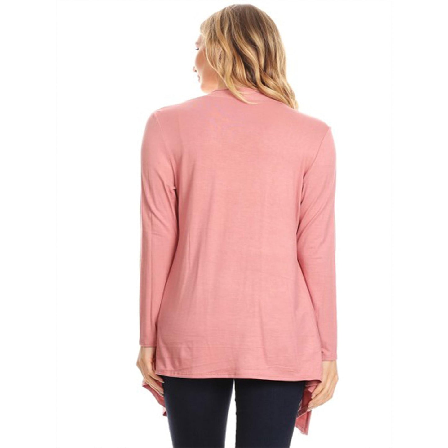 MOA COLLECTION Women's Solid Basic Open Draped Front Long Sleeve Relaxed Cardigan Sweater