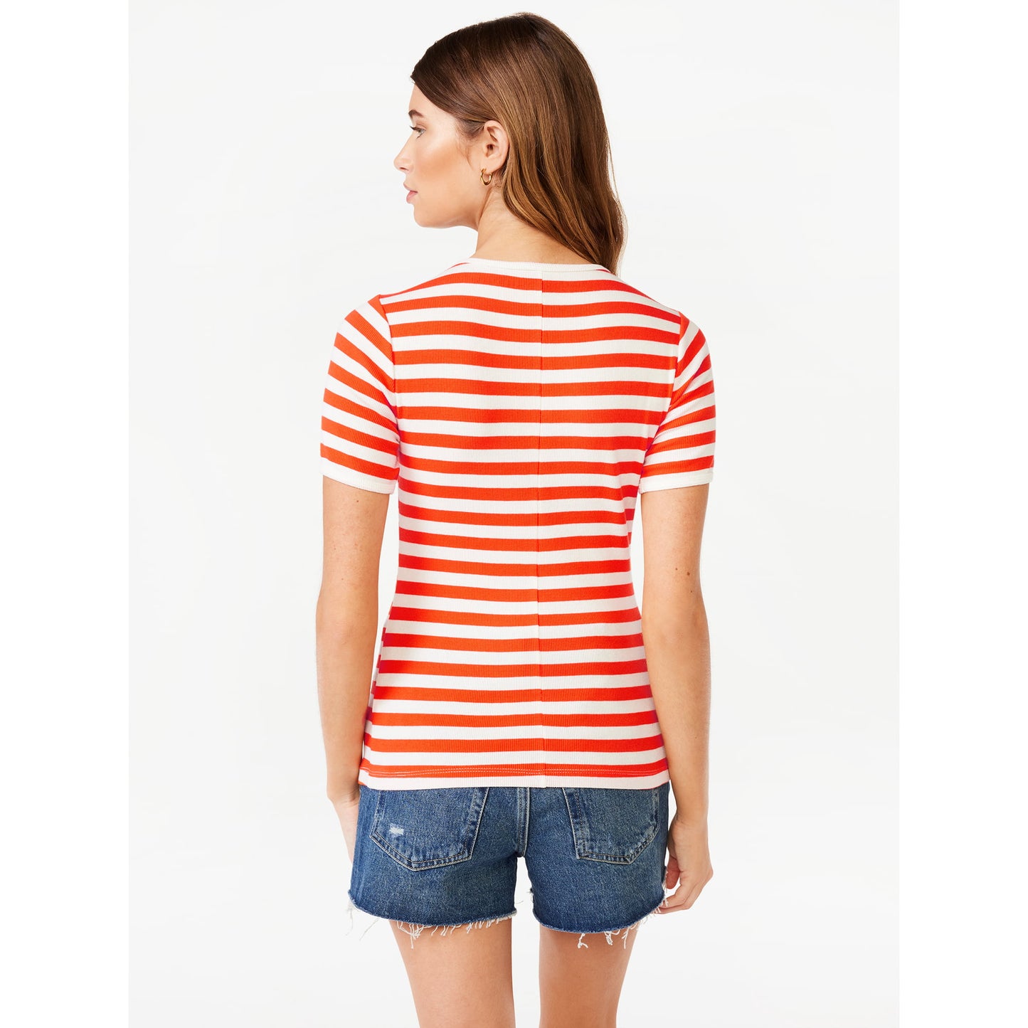 Free Assembly Women's Ribbed Crewneck Tee with Short Sleeves,