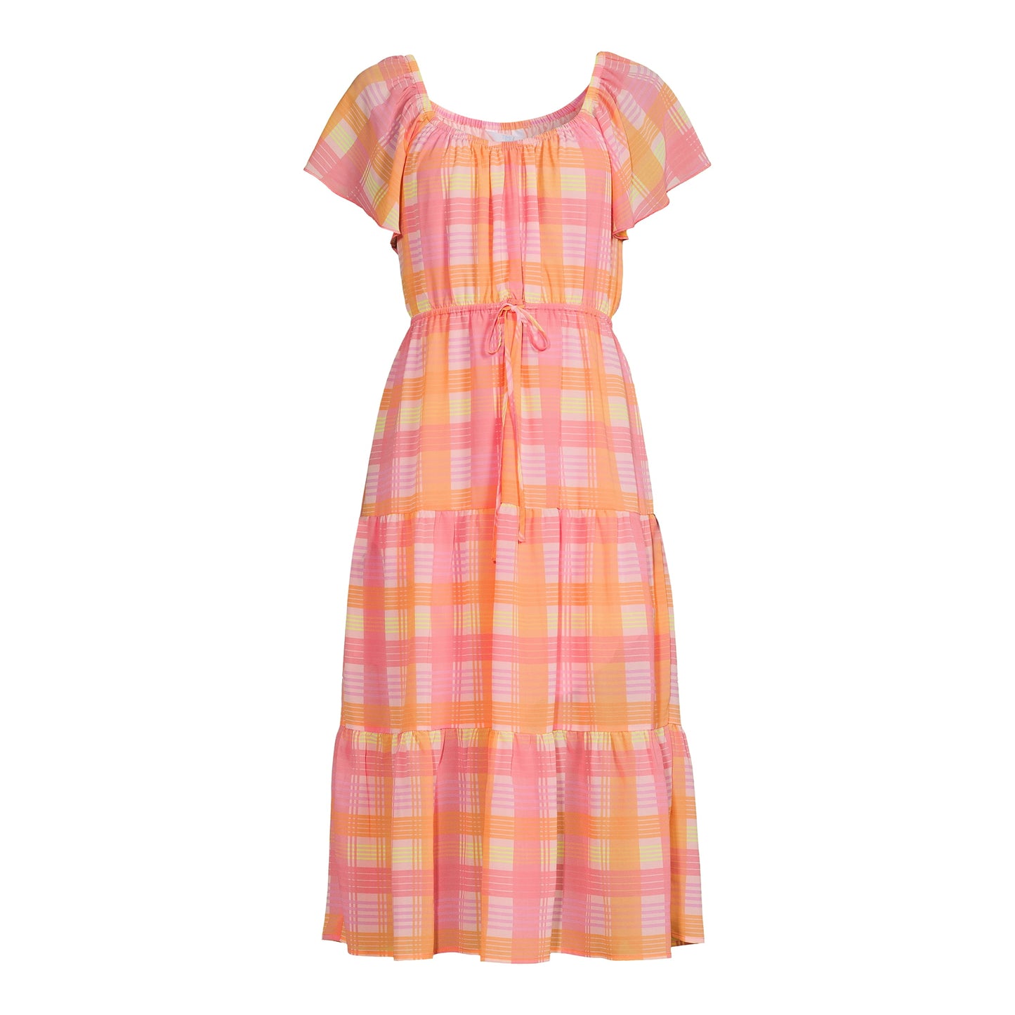 Time and Tru Women's Printed Flutter Tiered Dress