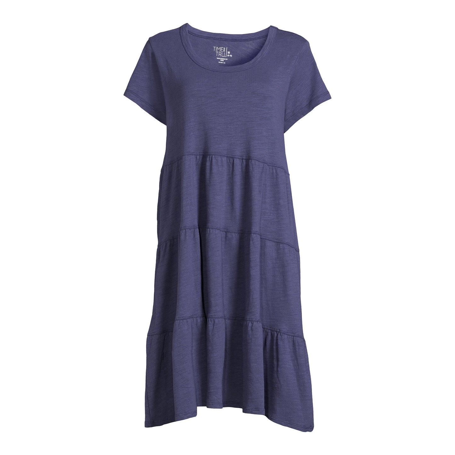 Time and Tru Womens Short Sleeve Tiered Knit Dress( with Pockets)