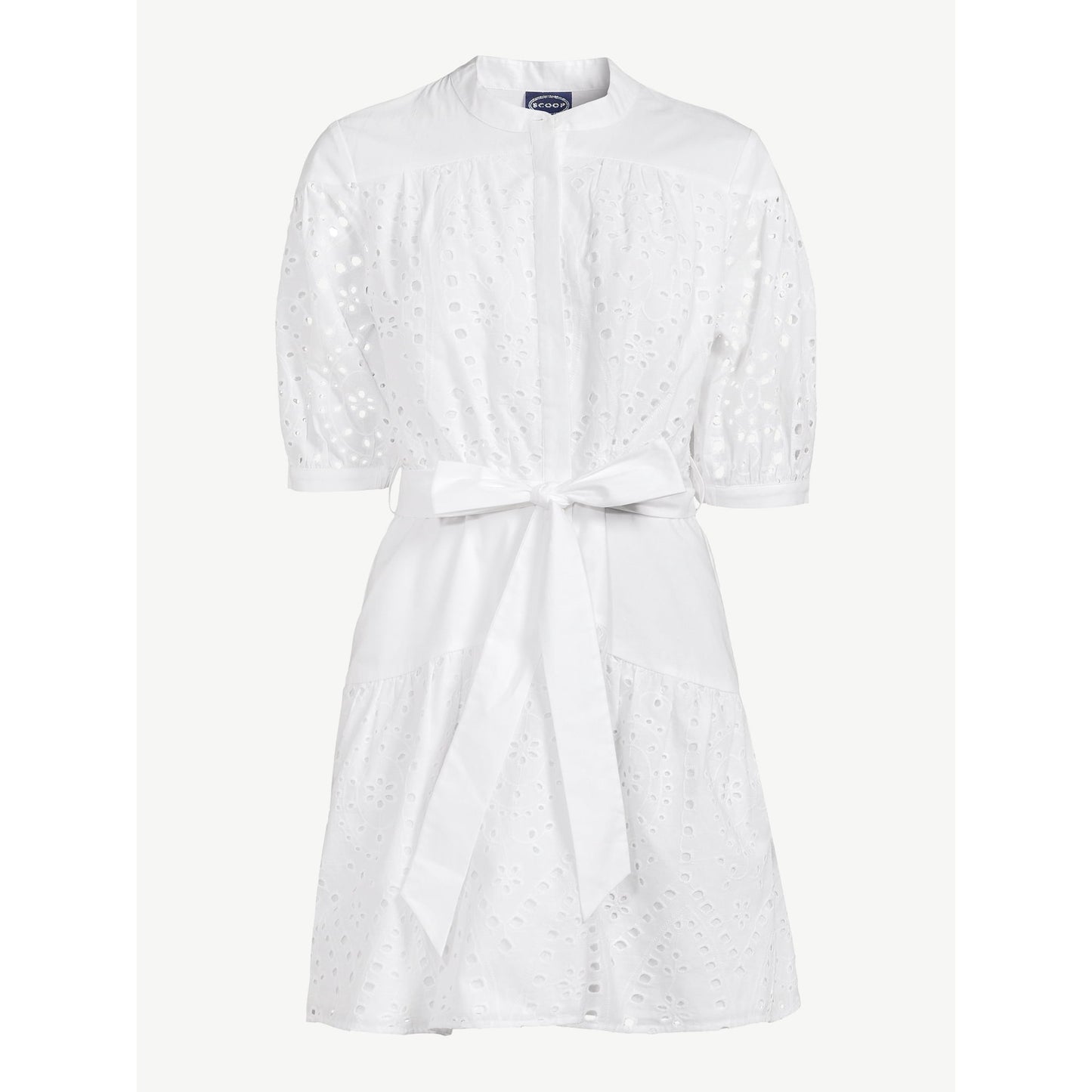 Scoop Womens Eyelet Short Shirt Dress with Volume Sleeves