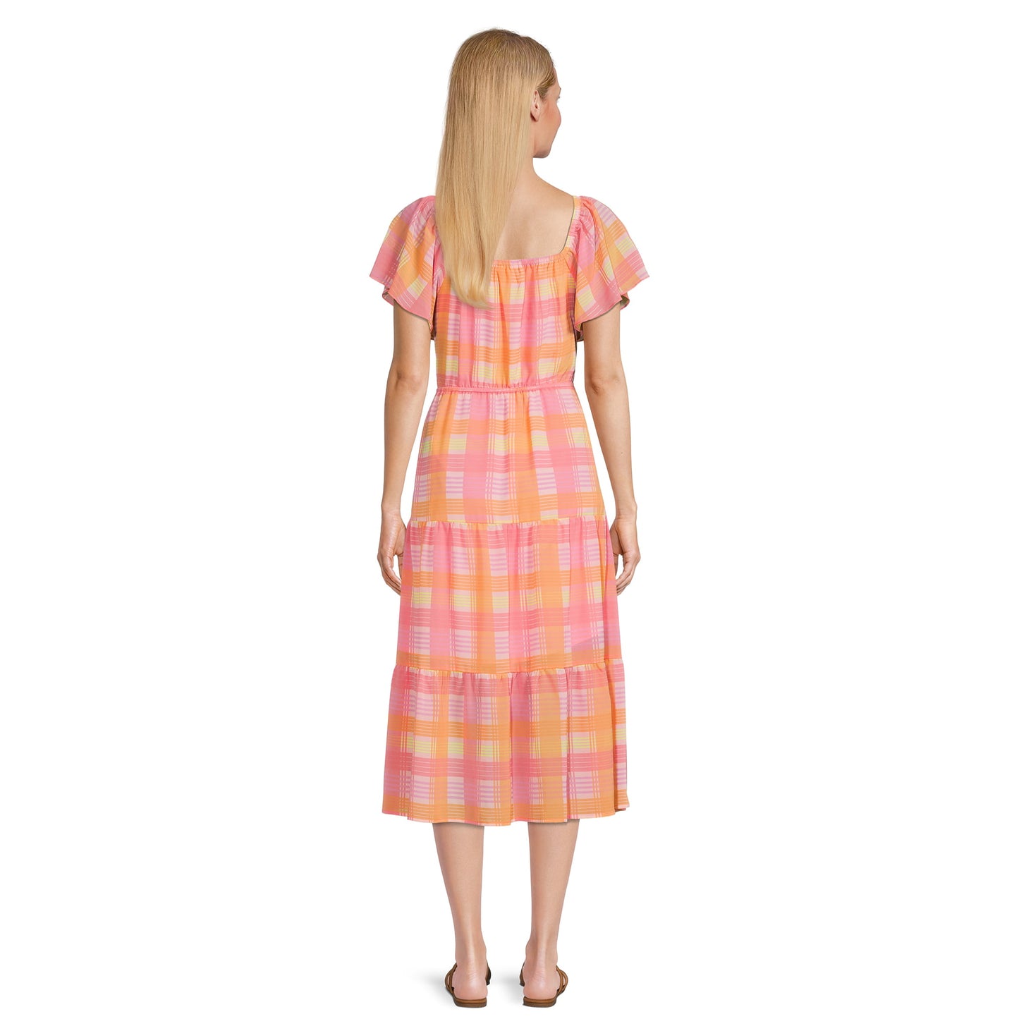 Time and Tru Women's Printed Flutter Tiered Dress