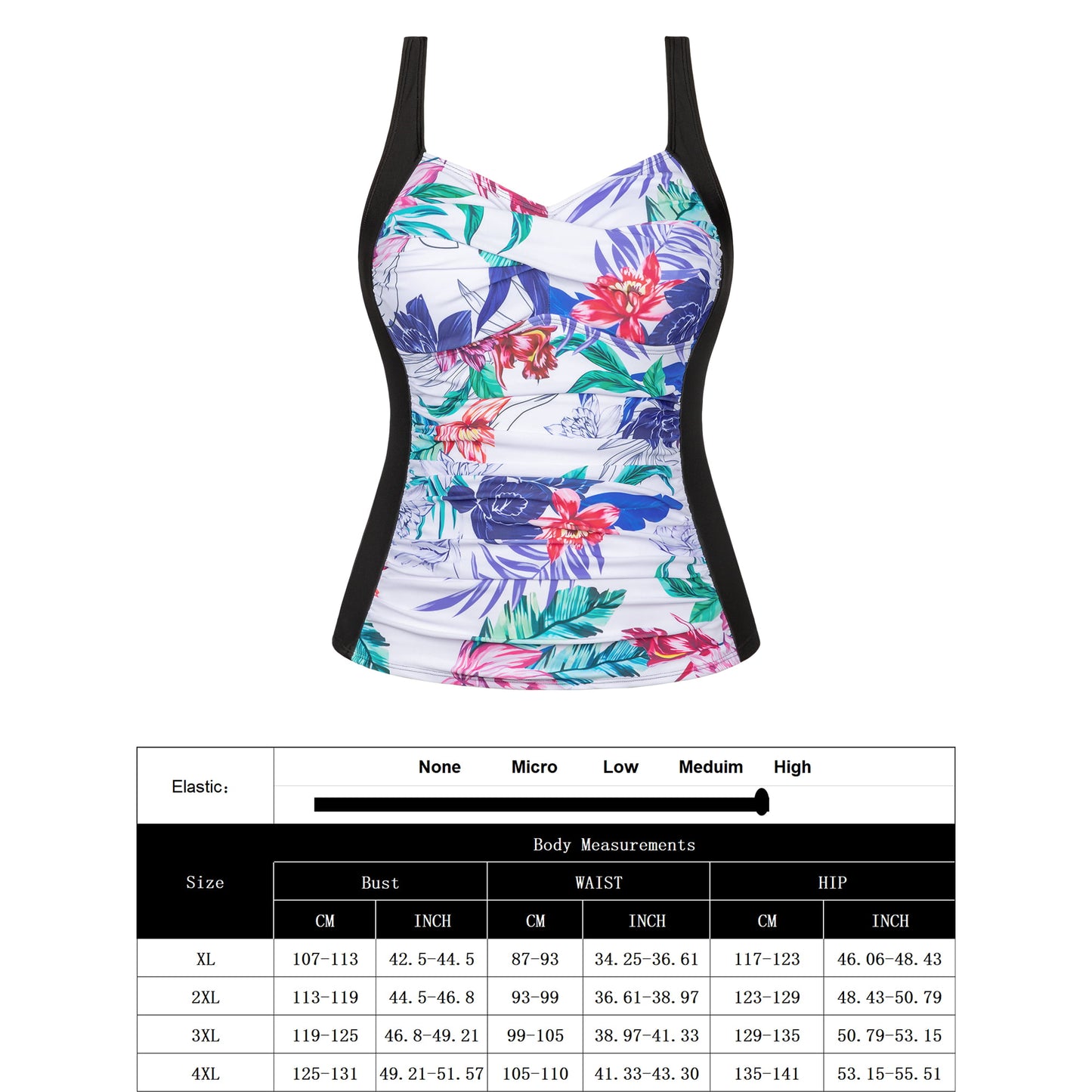 Chama Plus Size Tankini Top for Women Retro Ruched Swimsuit Top