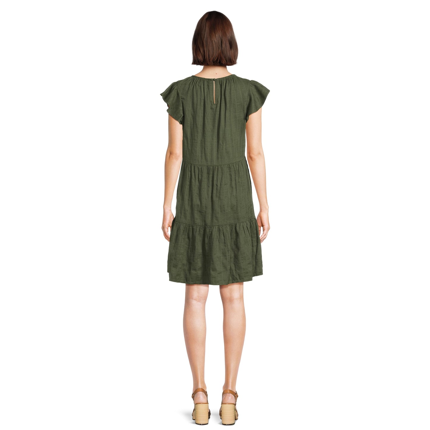 Time and Tru Womens Flutter Sleeve Tiered Dress