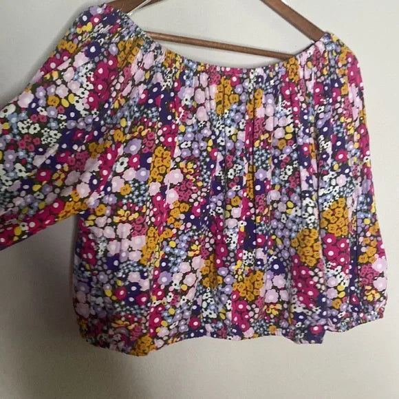 ELOQUII Elements Womens Plus Size Floral Print Bubble Top