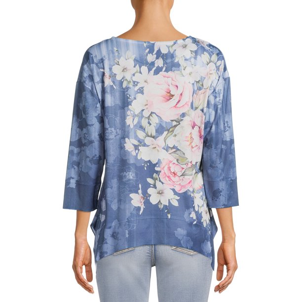 Time and Tru Womens Handkerchief Hem Sublimation Top