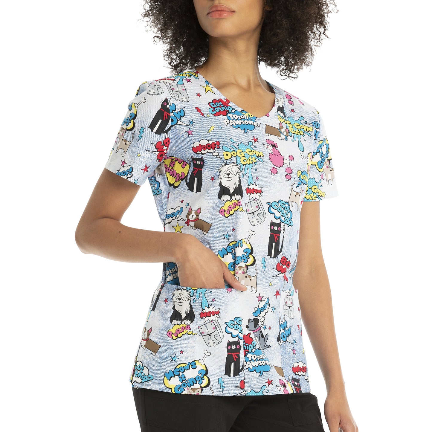 Scrubstar Womens Totally Pawsome Printed V-Neck Scrub Top