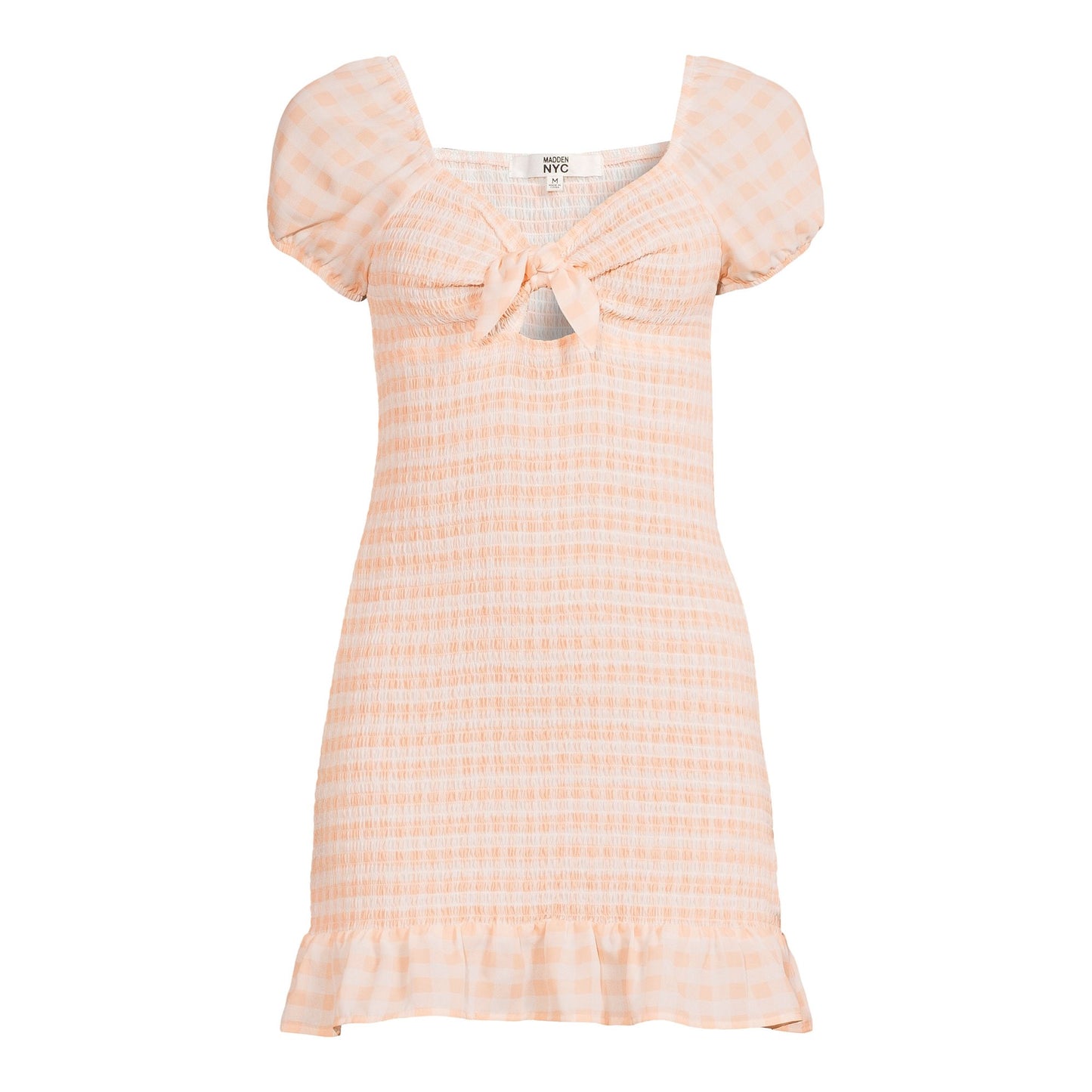 Madden NYC Juniors Smocked Dress with Cut Out & Tie