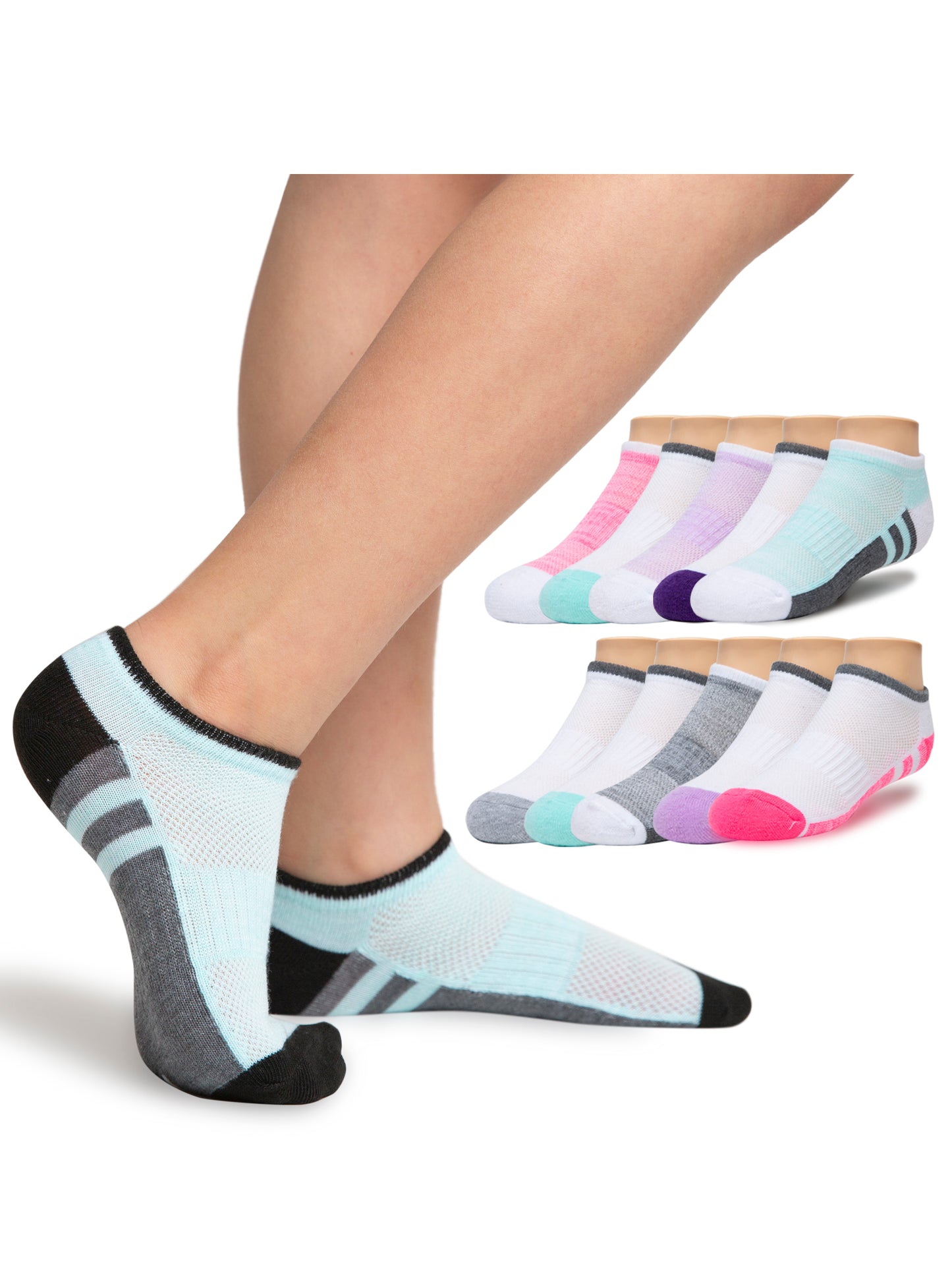 Athletic Work Girls Flat Knit No Show Sock 10 pks
