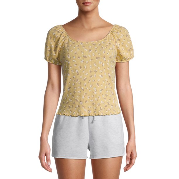 Wild Skye Womens Juniors Puff Sleeve T-Shirt