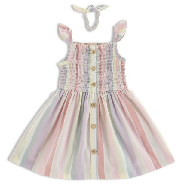 Wonder Nation Baby and Toddler Girls Dress Set with Scrunchie, 2 Piece Set - 18M - Multicolor