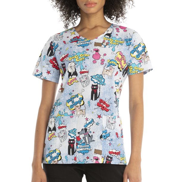 Scrubstar Womens Totally Pawsome Printed V-Neck Scrub Top