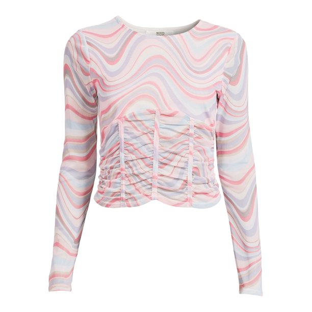 Madden NYC Juniors Sheer Corset Ruched Top