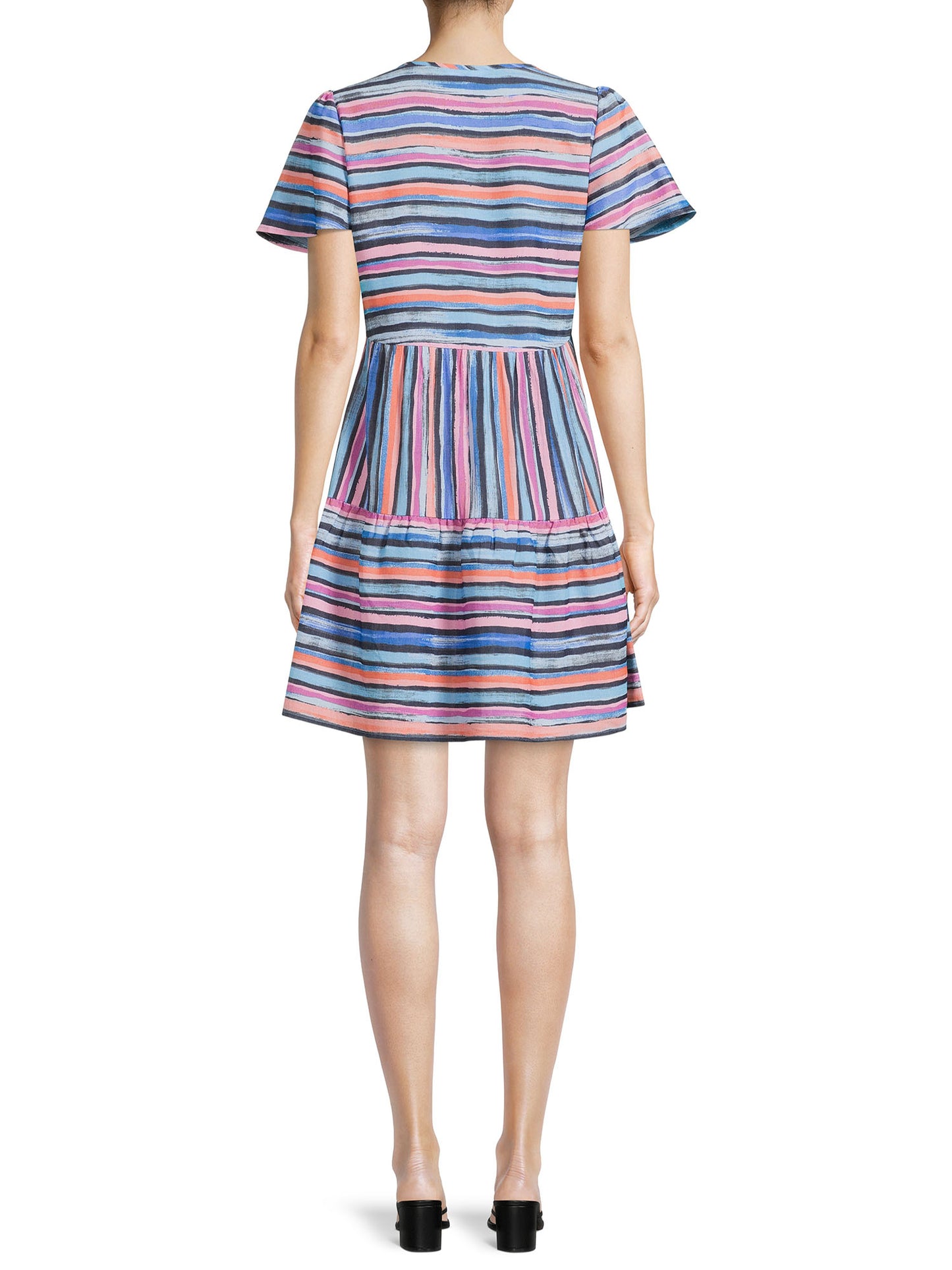 Time and Tru Womens Short Sleeve Printed Woven Mini Dress