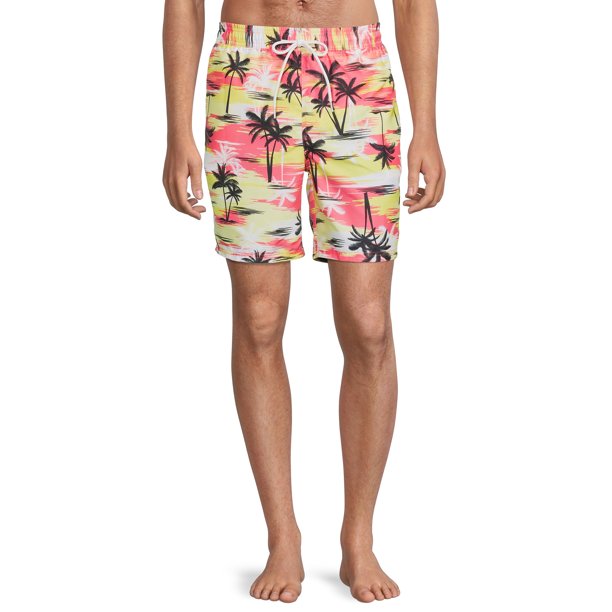No Boundaries Mens and Big Mens 7 Palm Sunset Swim Trunks