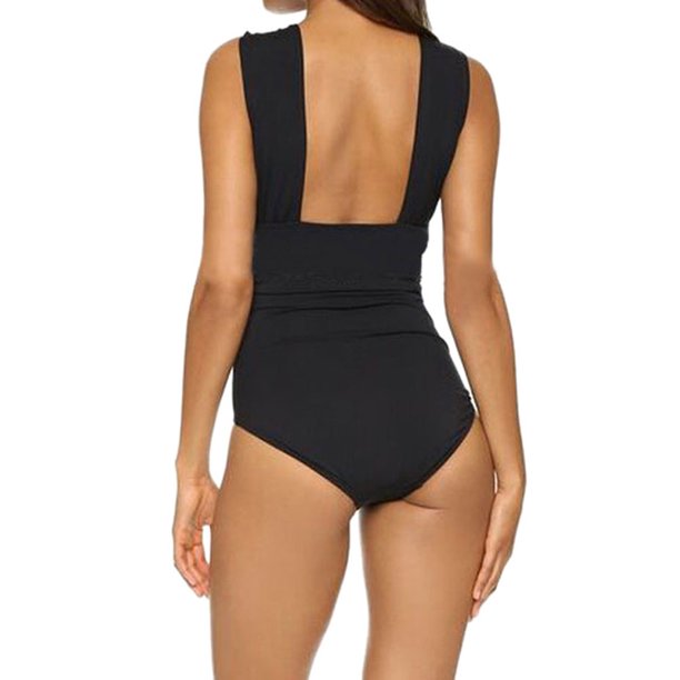 Starvnc Women Summer One Piece Chest Cross Solid Color Bodysuit Bathing Swimsuit