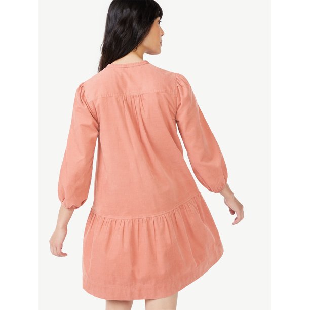 Free Assembly Tiered Swing Dress with ¾ Dream Puff Sleeves for Women