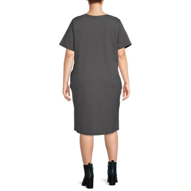 Terra & Sky Women's Plus Size V-Neck T-Shirt Dress with High Low Hem