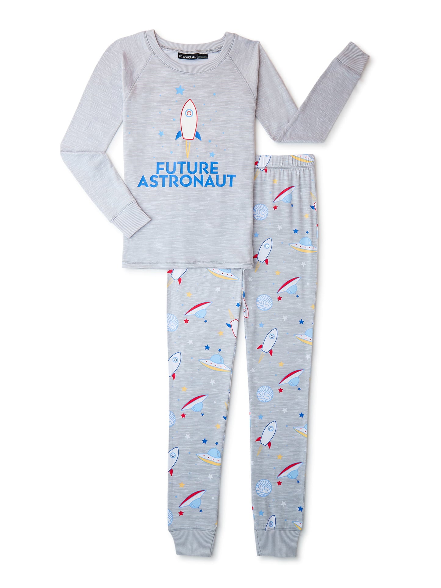 Kidtopia Boys Long Sleeve Top and Pants, 2-Piece Pajama Sleep Set - M(8) - Gray
