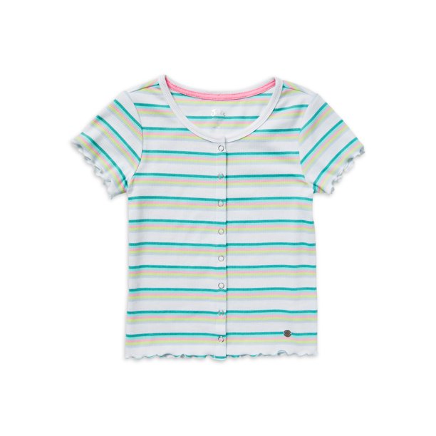 Justice Girls Short Sleeve Button Rib Top, XL(16-18)