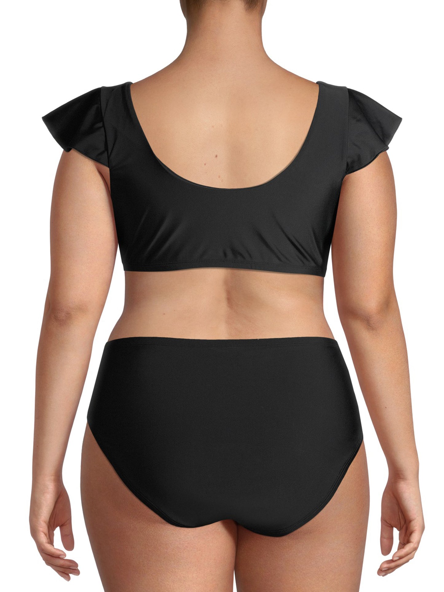 Time and Tru Women's Ruffle Cap Sleeve Tie Front Bikini Top