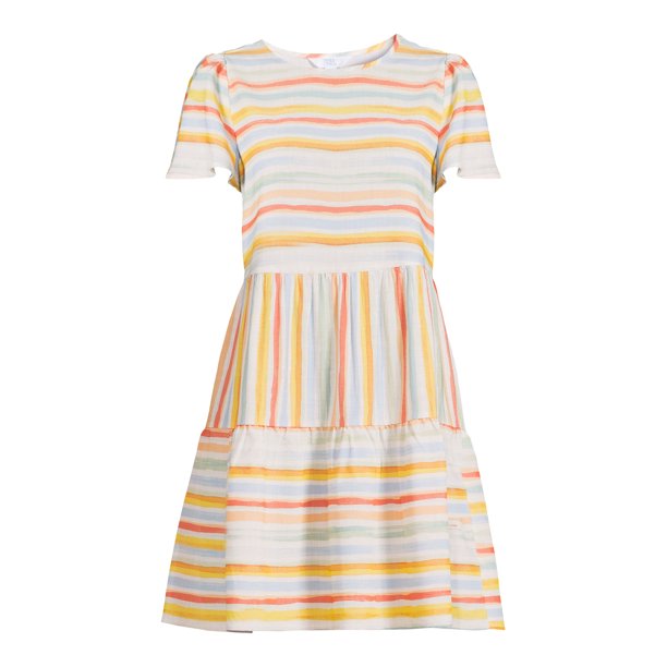 Time and Tru Womens Short Sleeve Printed Woven Mini Dress