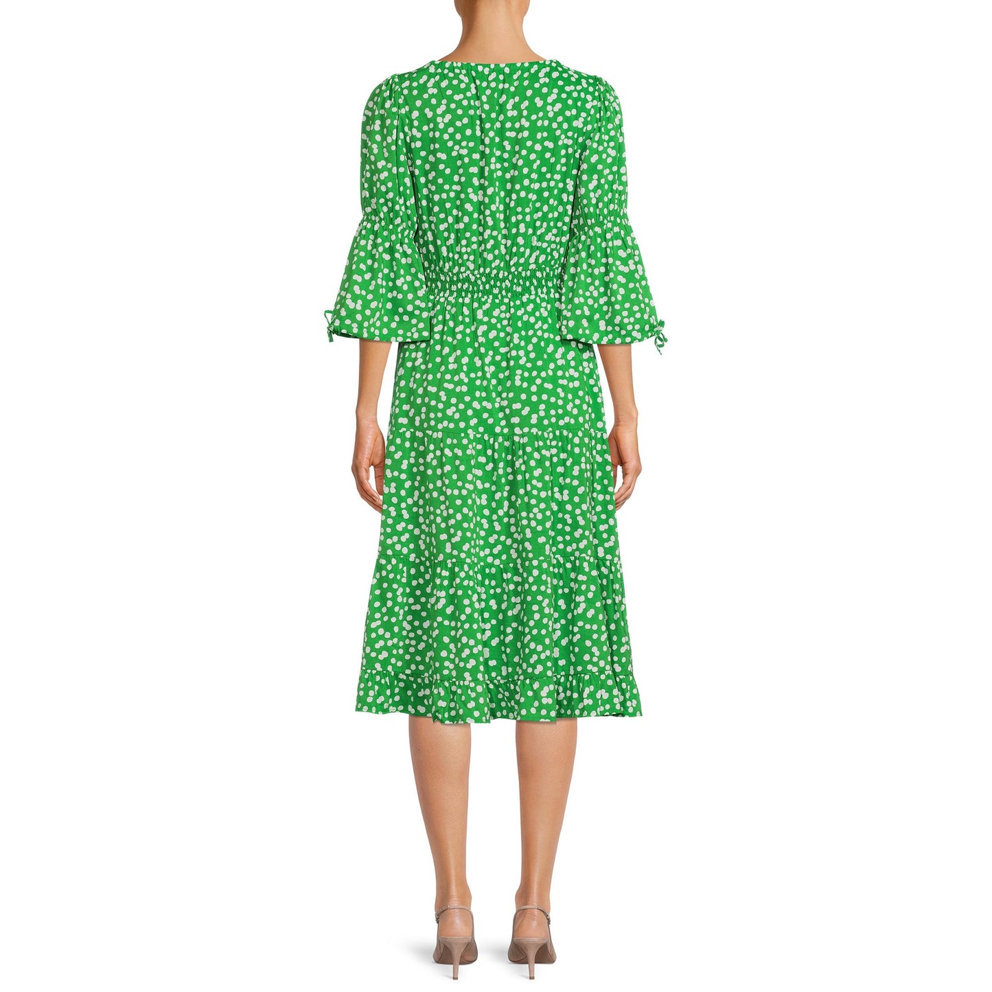 The Get Womens Tiered Midi Dress with Smocked Waist