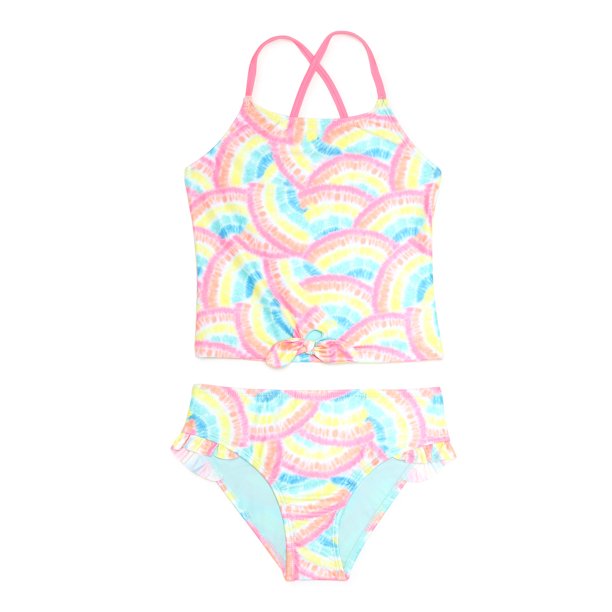 Breaking Waves Girls Ruffle Tankini Swimsuit with UPF 50+, Sizes 4-6x
